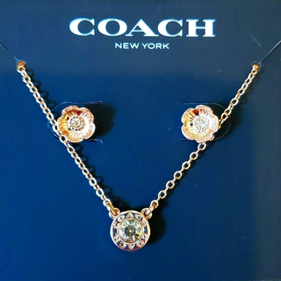 Coach Jewelry - Coach Open Circle Necklace and Tea Rose Stud Earrings Set